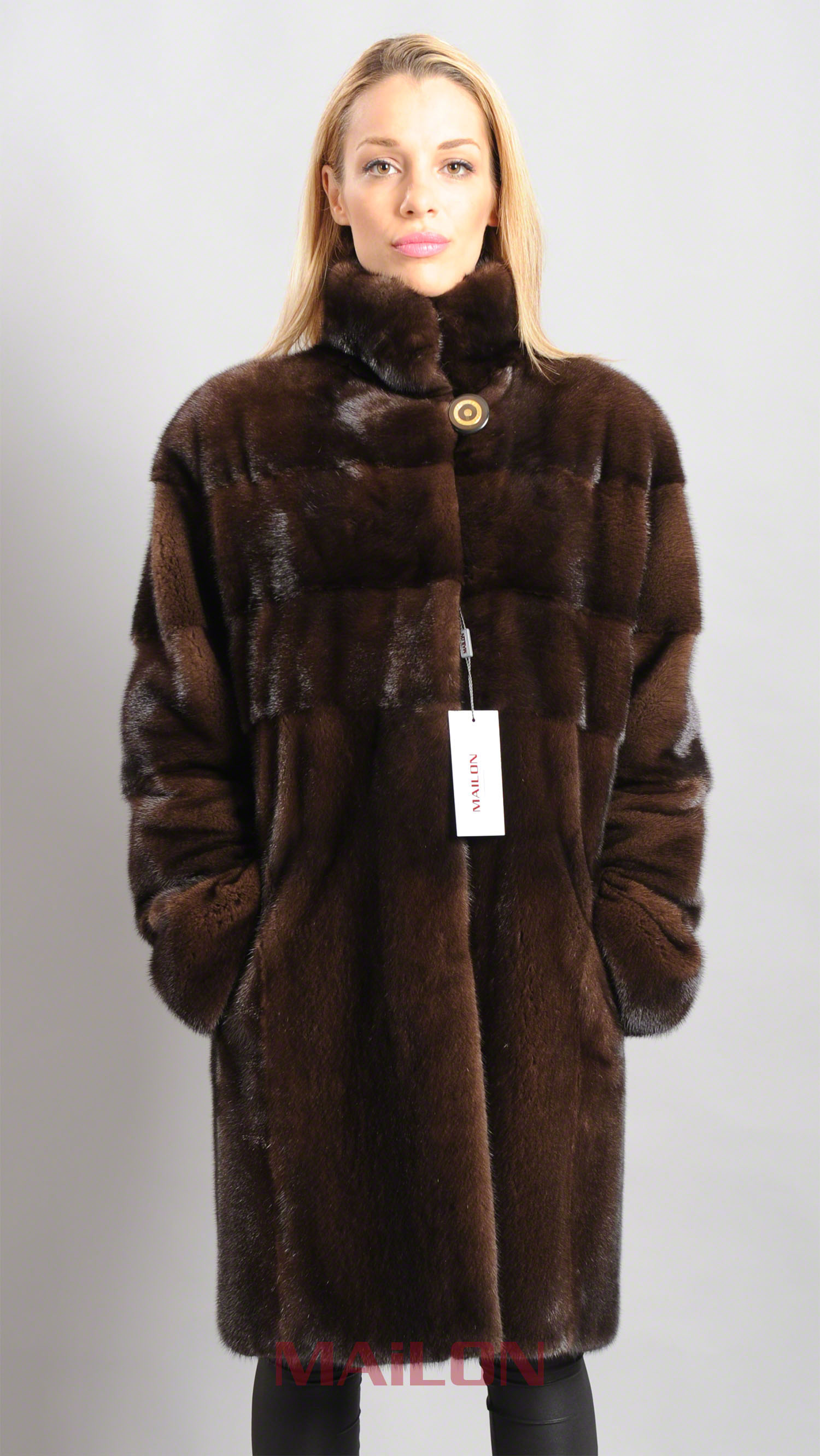 Dark brown mink fur coat - partly pelts across