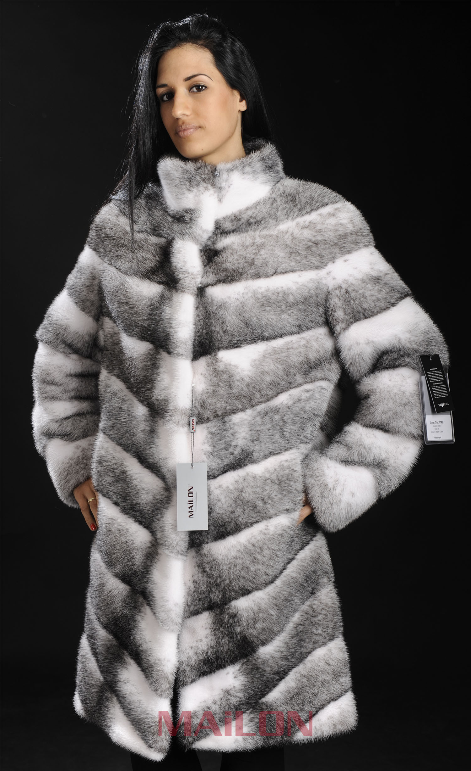 Black Cross Mink Coat with pelts diagonial across