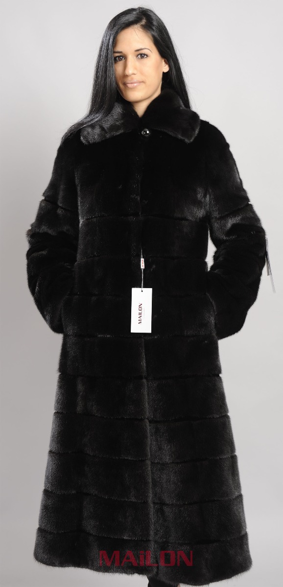 Black Mink Full Length Coat with sheared mink inserts