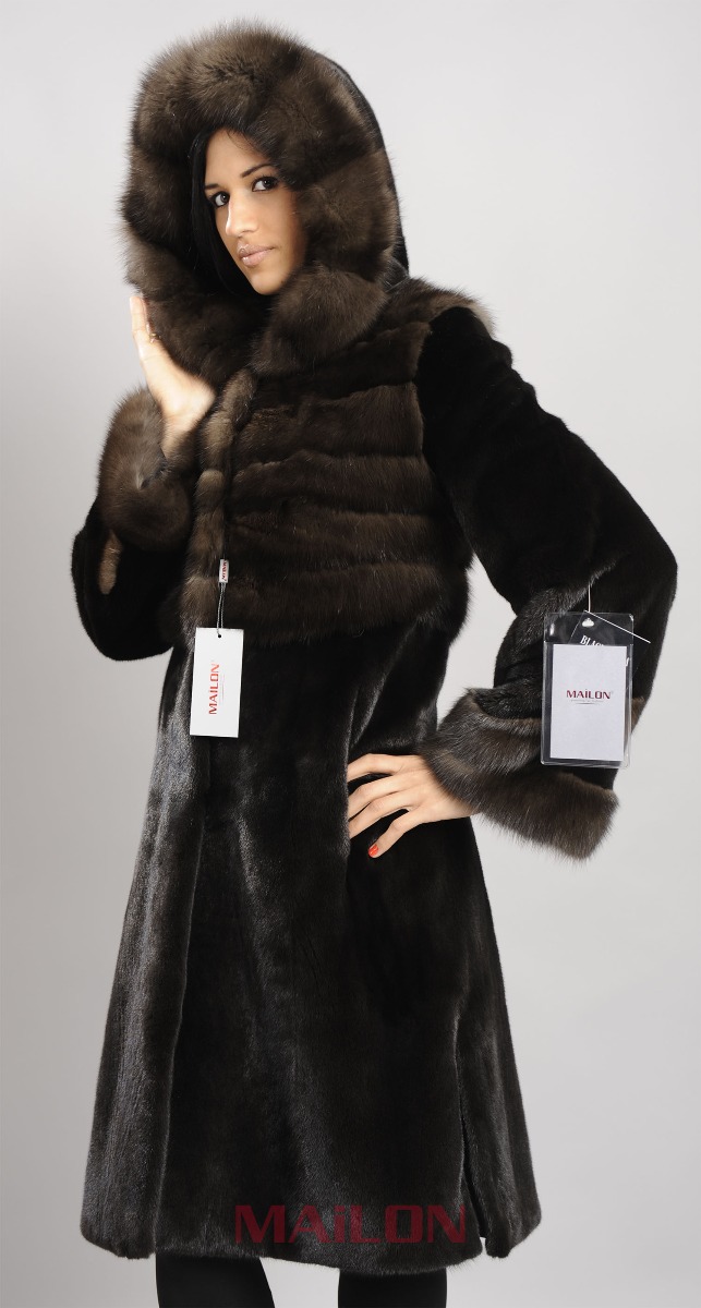 Blackglama Mink Coat with Russian sable hood and trim