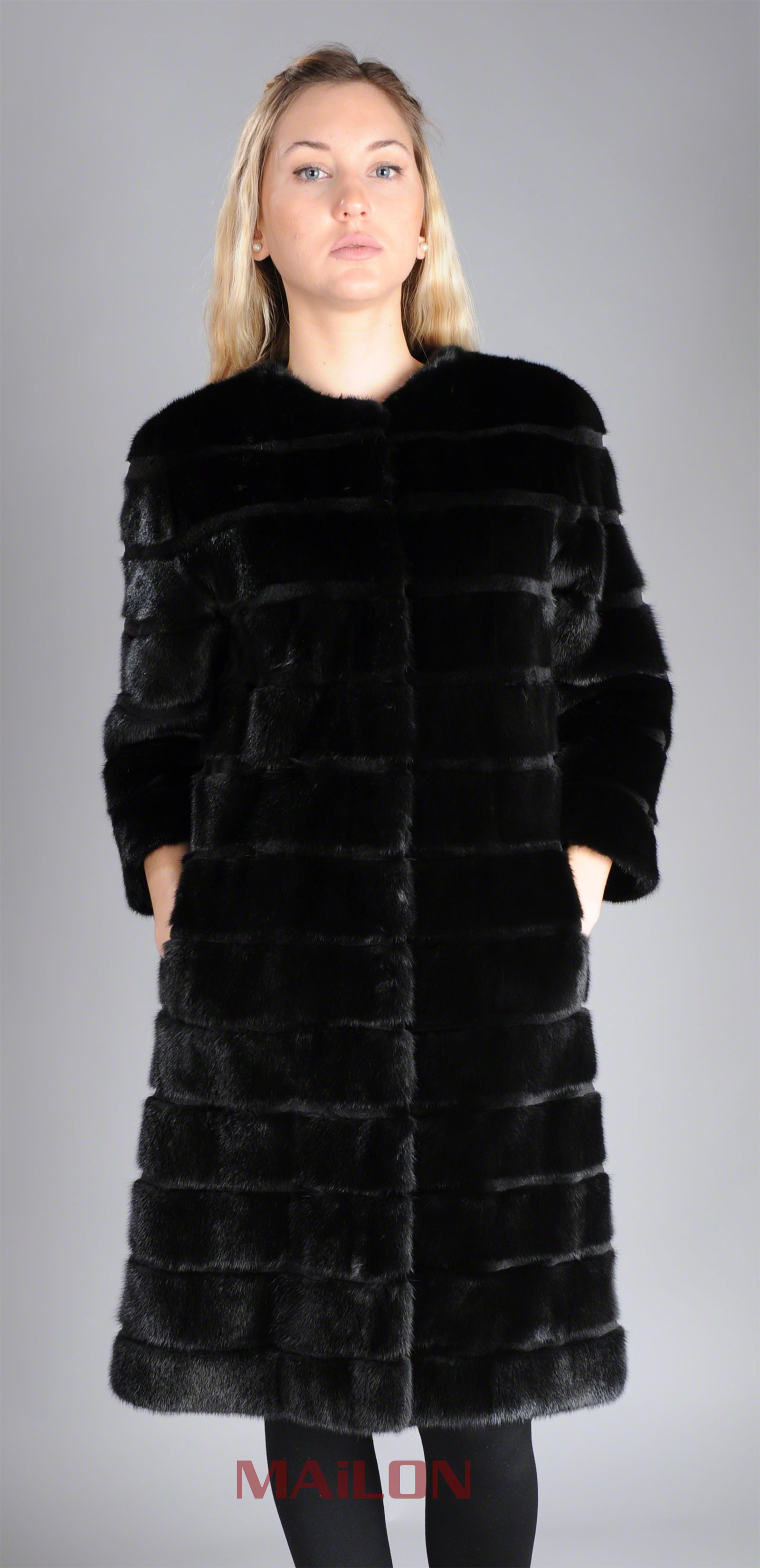 Black SAGA mink fur jacket coat - pelts across