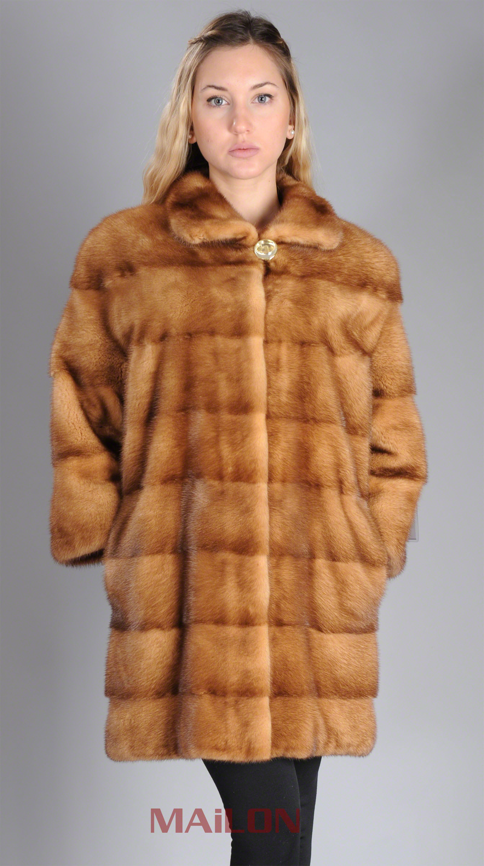 Golden Mink Fur Jacket w pelts across & 3/4 sleeve