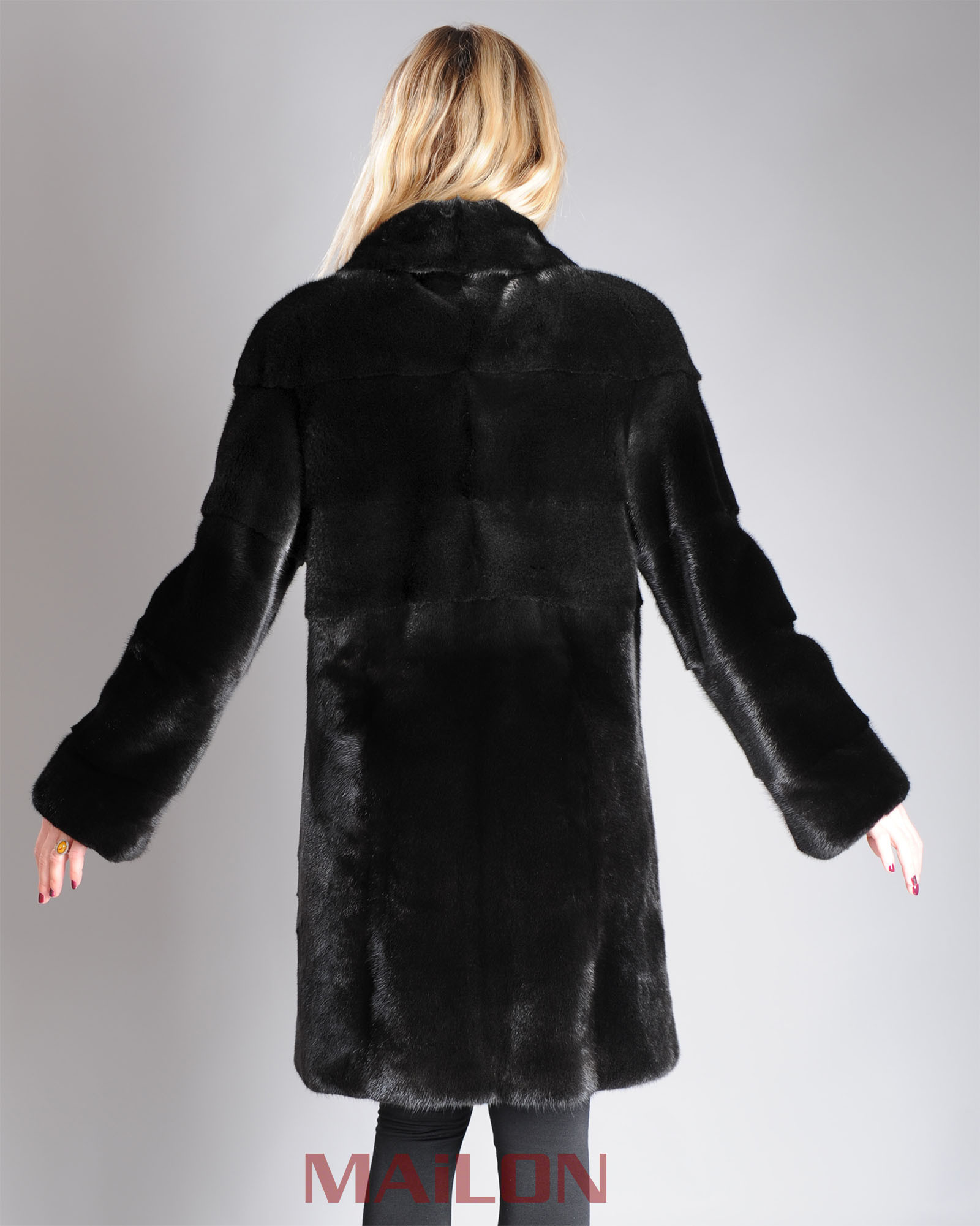 Black SAGA mink fur coat - partly pelts across