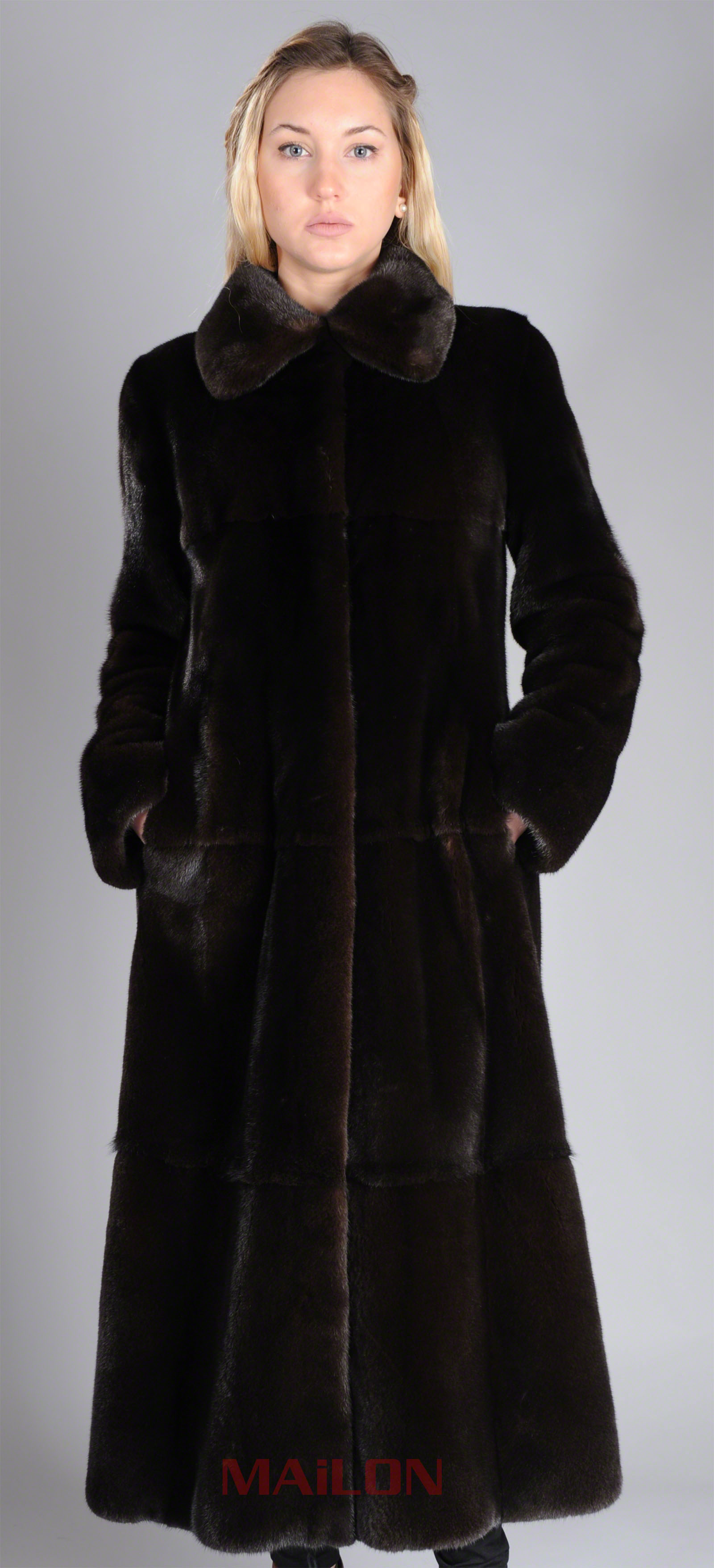 Mahogany full length mink fur coat