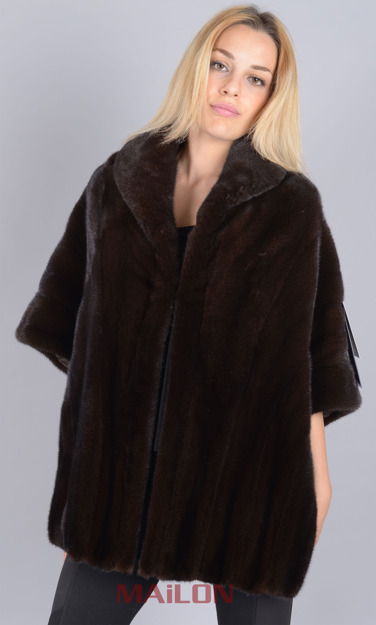 Mahogany SAGA ROYAL Velvet Mink Fur cape