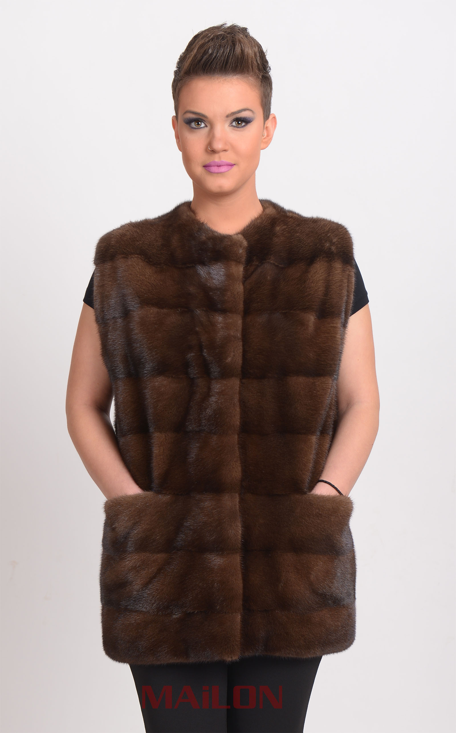 Light brown Glow Mink Vest with pelts across