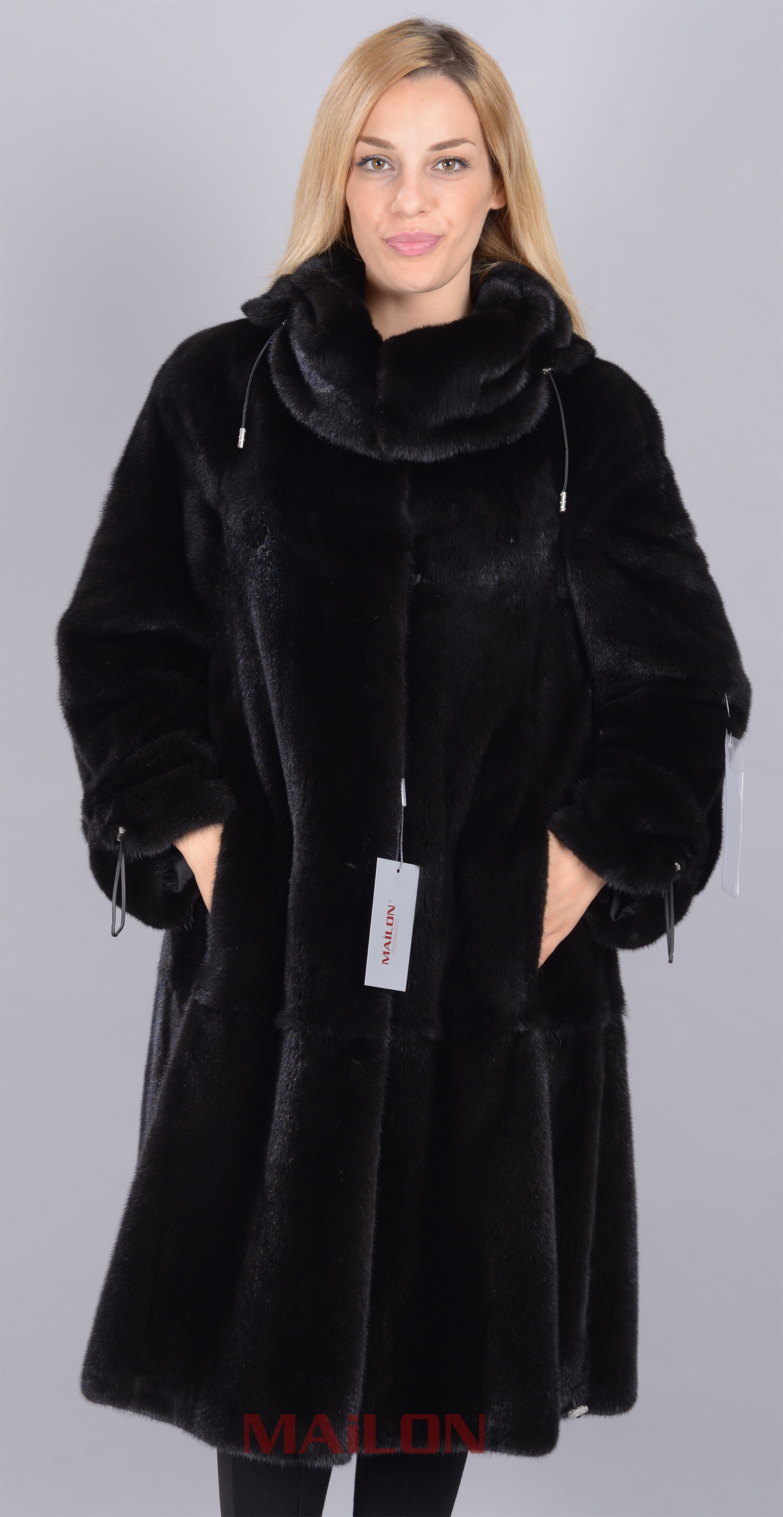 New Black SAGA mink fur coat - skin on skin