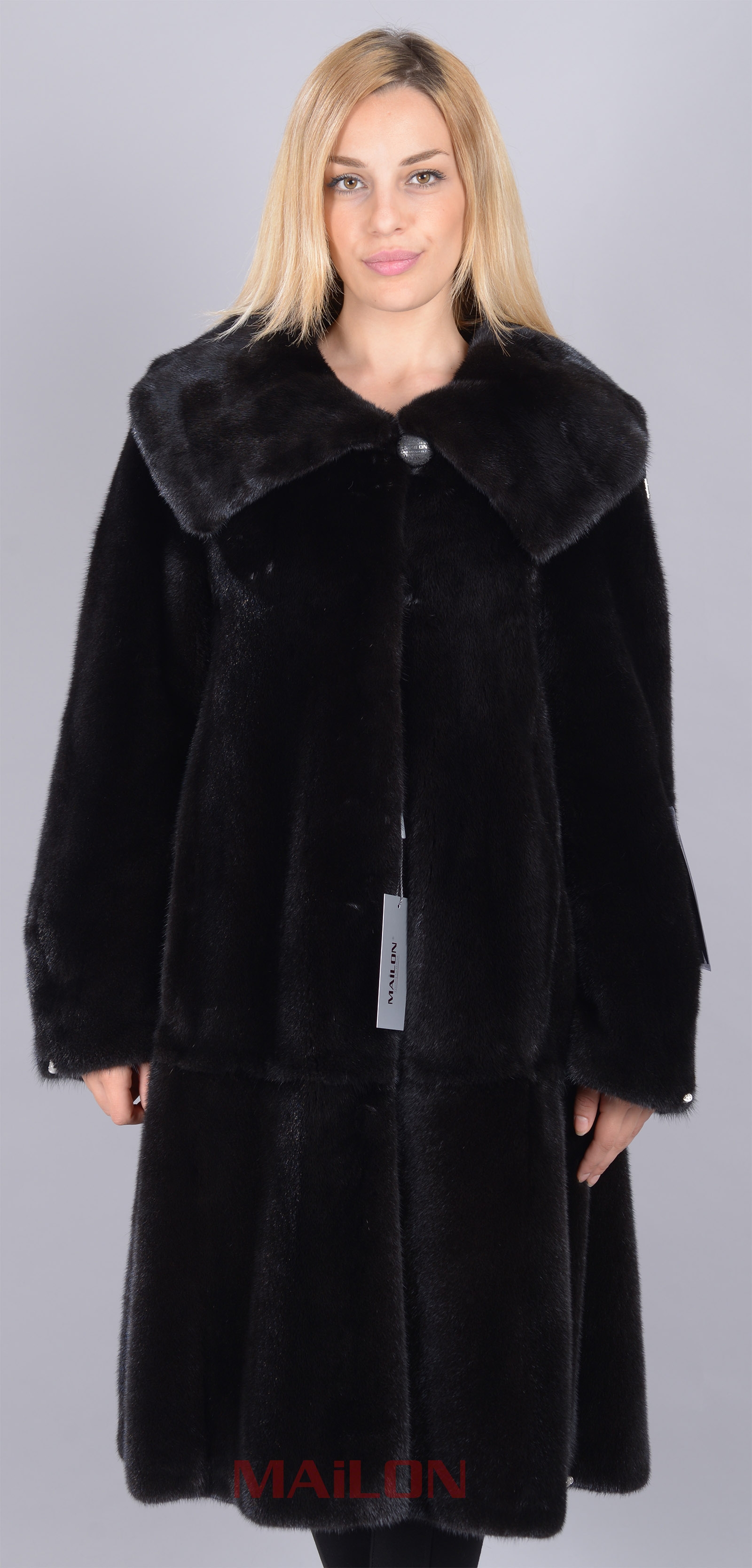 New Black SAGA mink fur coat - skin on skin