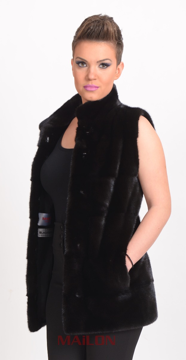 Blackglama mink fur vest with pelts across
