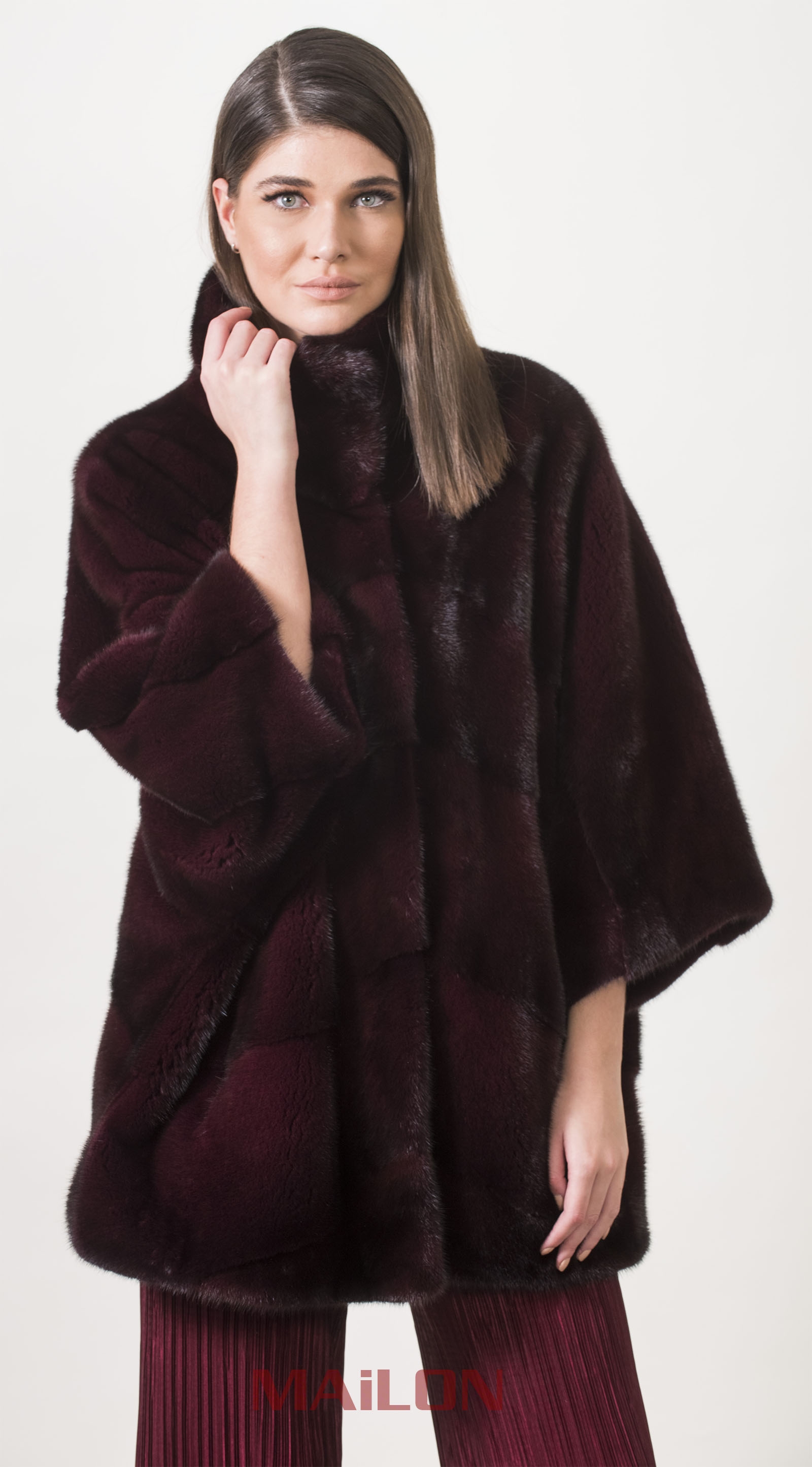 Burgundy SAGA ROYAL mink jacket coat cape kimono