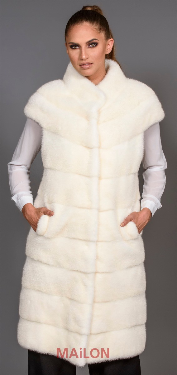Pearl Long Mink Fur Vest with pelts across