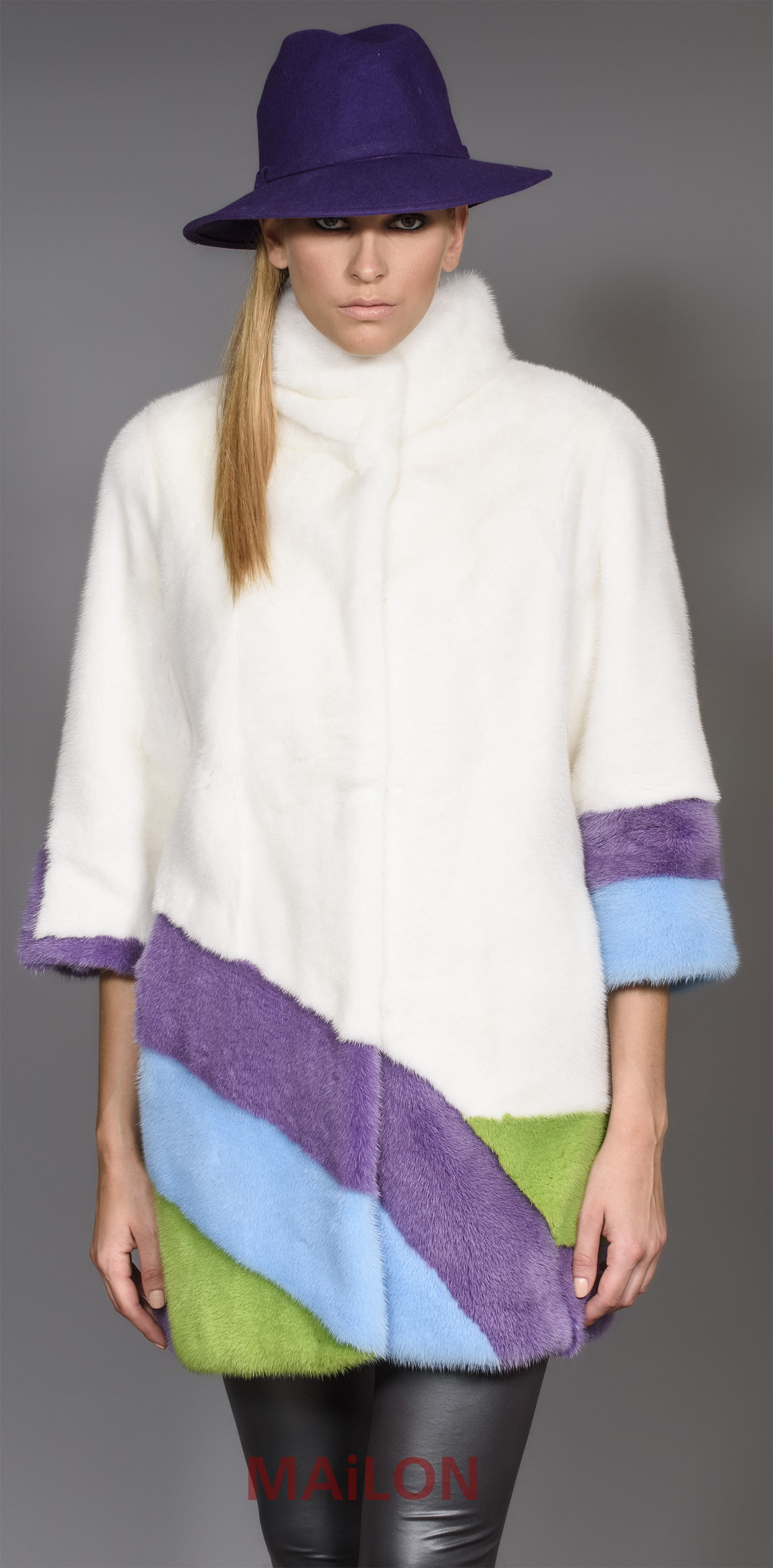 White SAGA ROYAL colorful mink fur coat