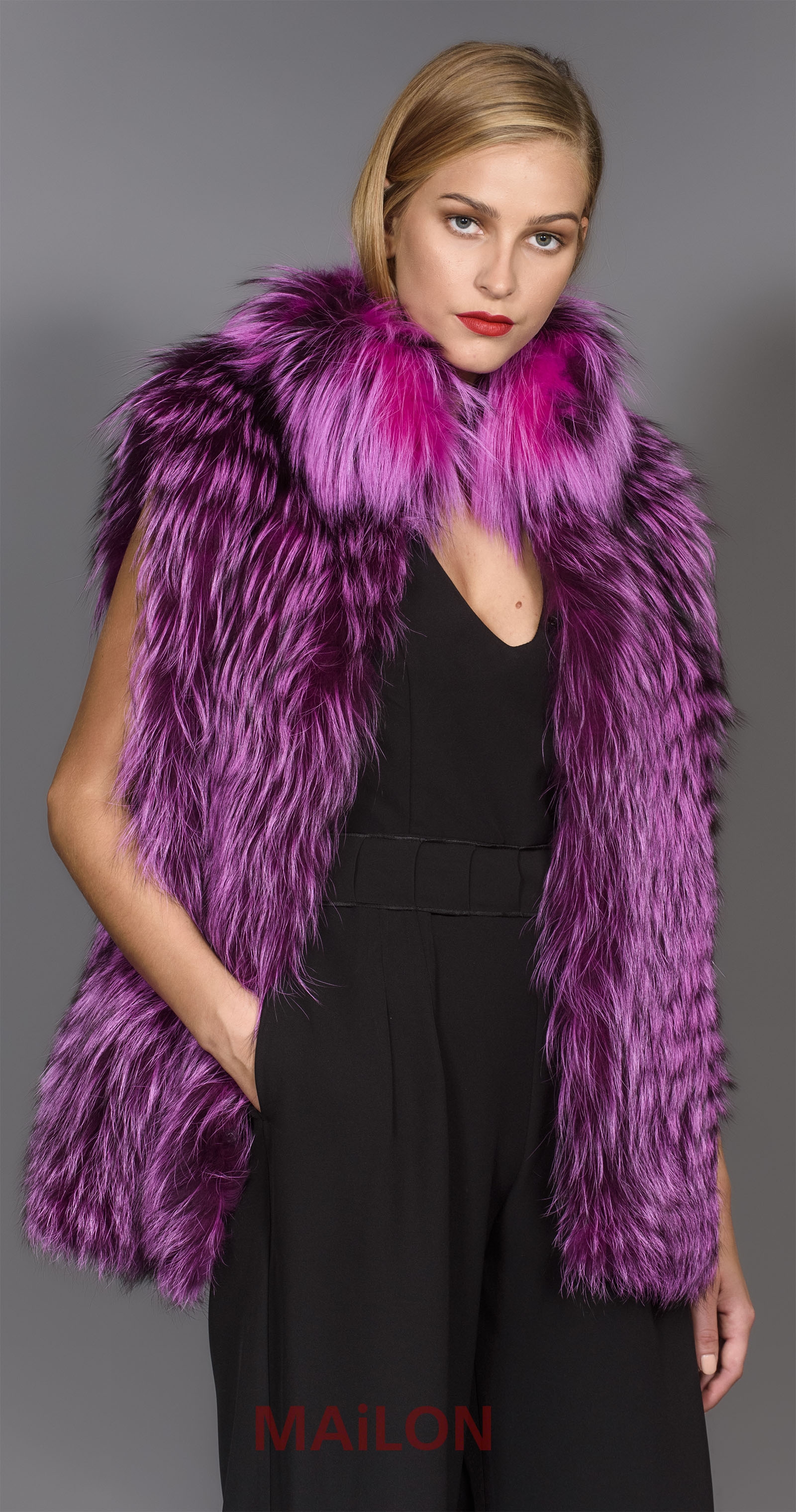 Fuchsia Feathered Fox fur vest