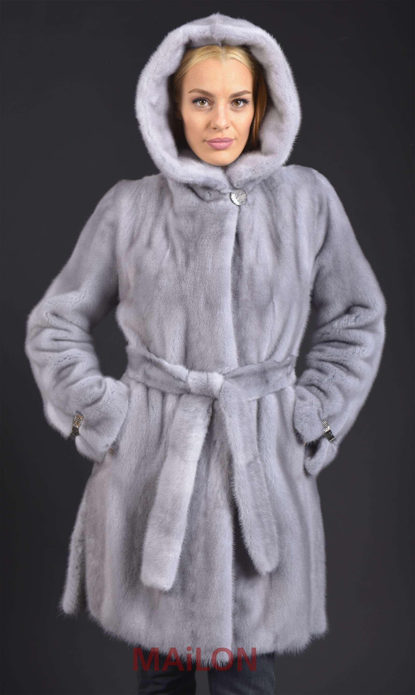Hooded Letout SAGA Sapphire Mink Fur Coat Parka