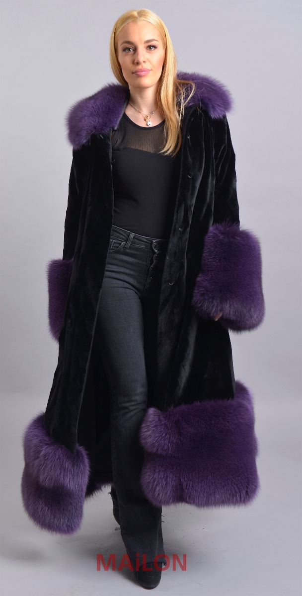 Gorgeous Black mink pieces coat with Lush Purple Fox Fur