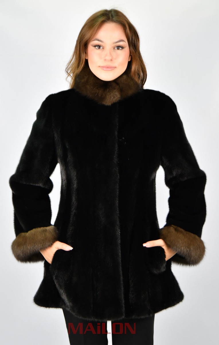 Black mink fur jacket with Sable collar and cuffs