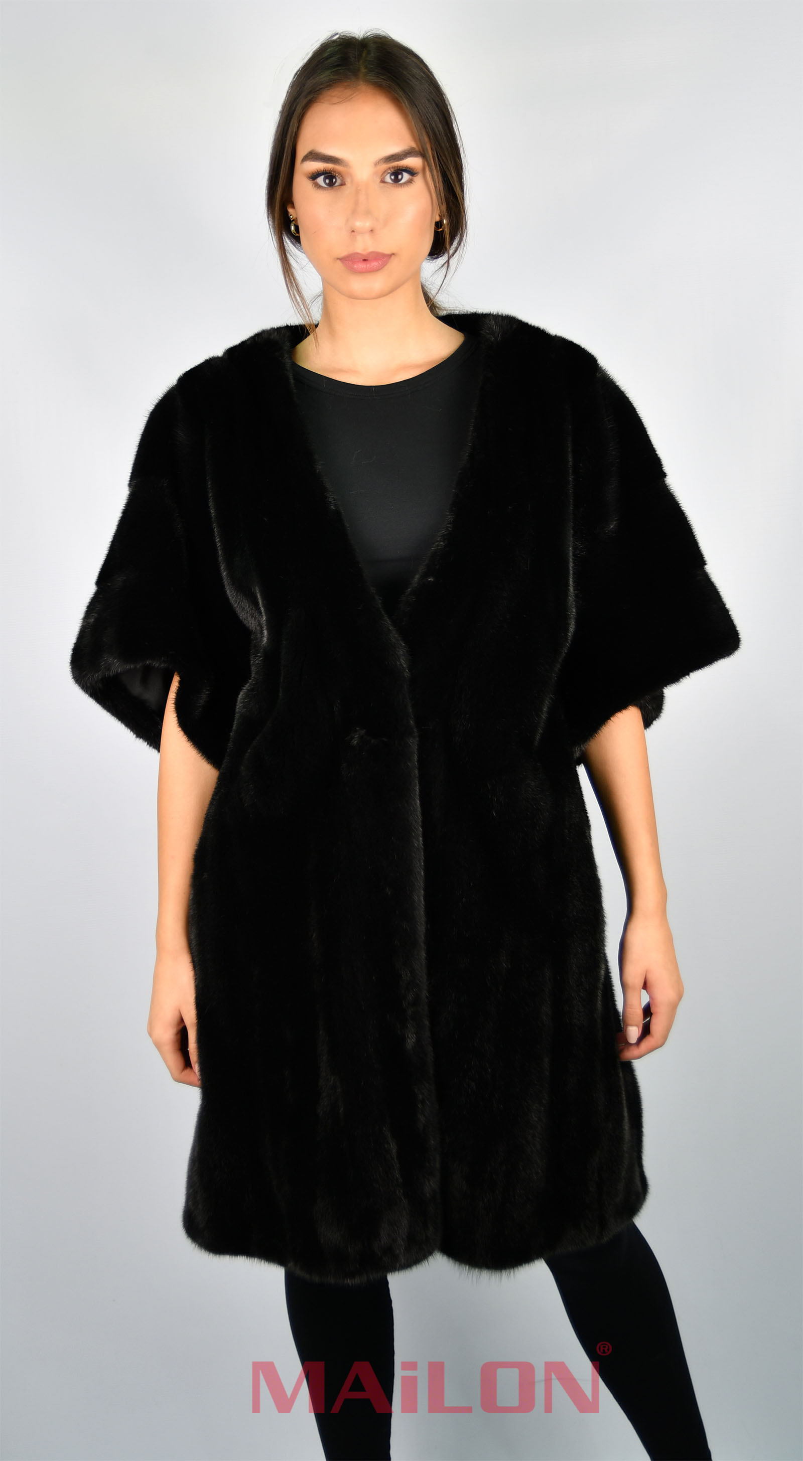 Black SAGA ROYAL mink jacket coat kimono