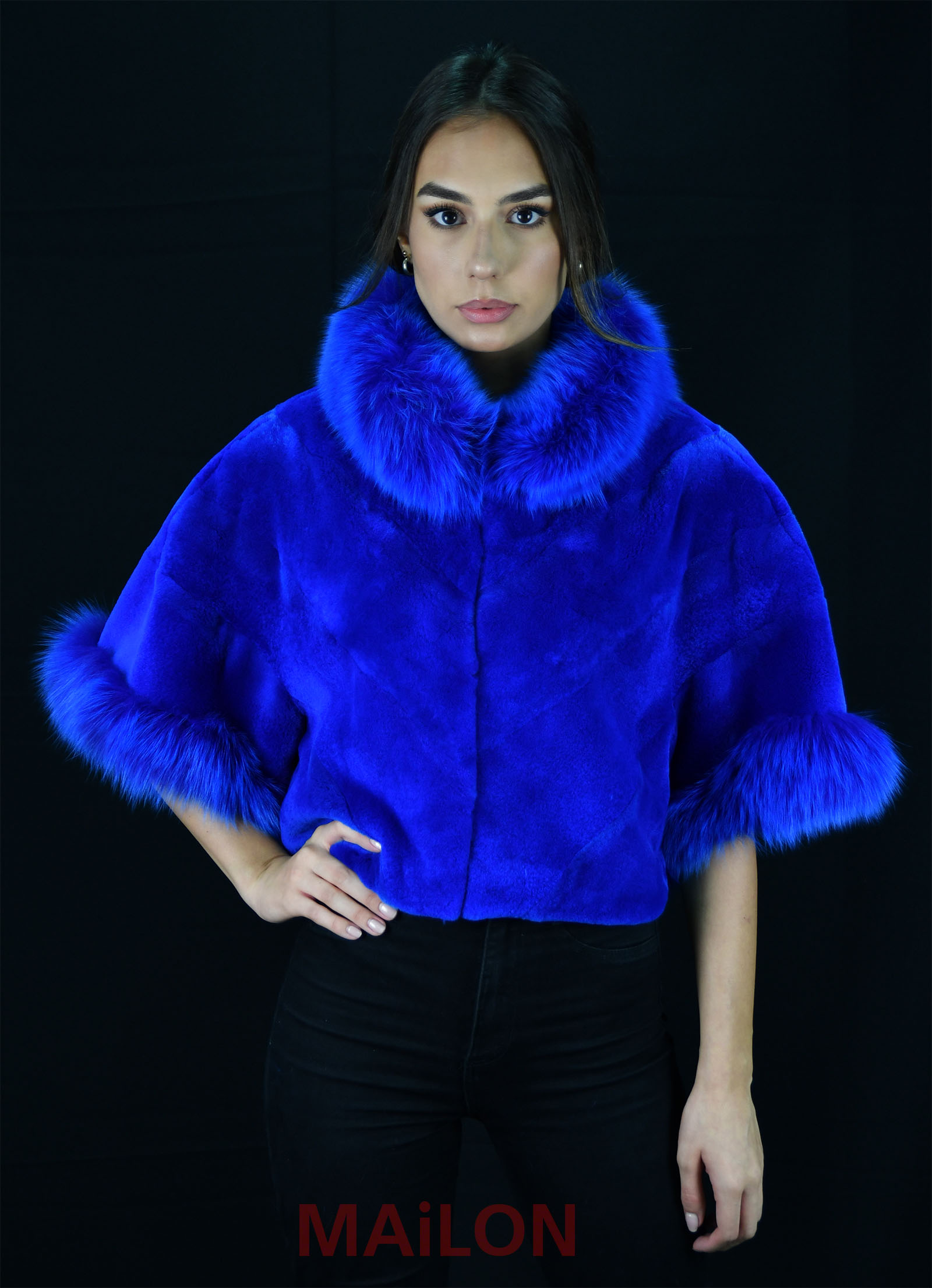 Blue (dyed) Jacket bolero with Fox collar - All Sizes!