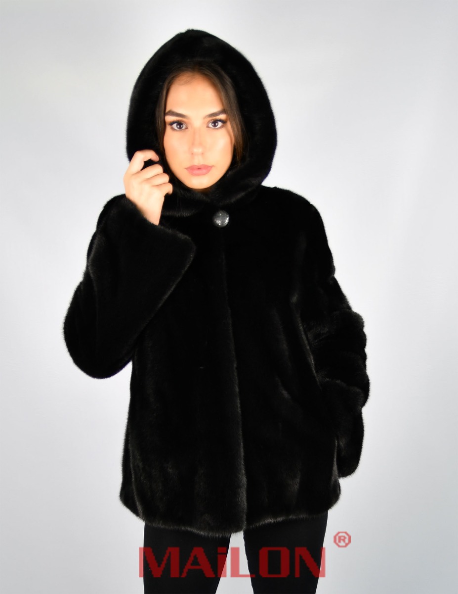 Hooded Black SAGA ROYAL mink fur jacket