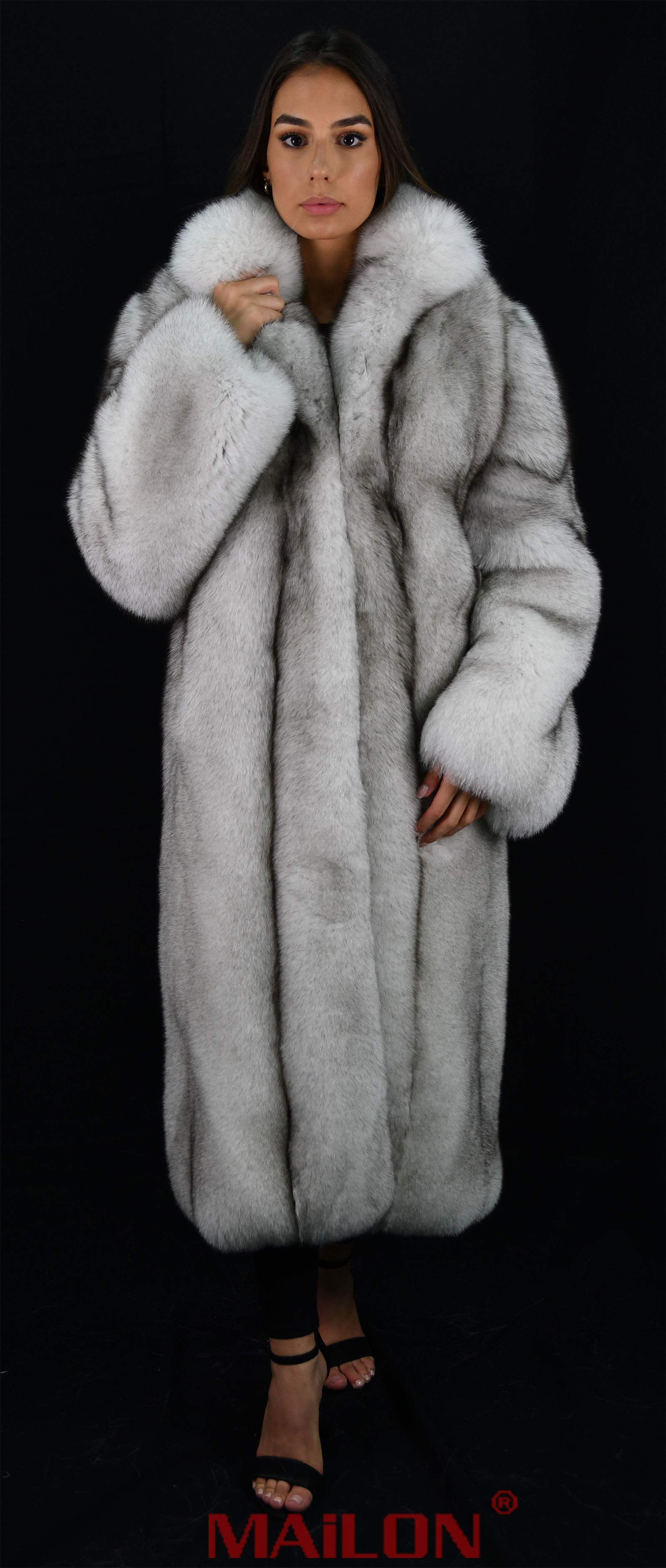 SAGA Let out Natural Blue Fox full length Fur Coat