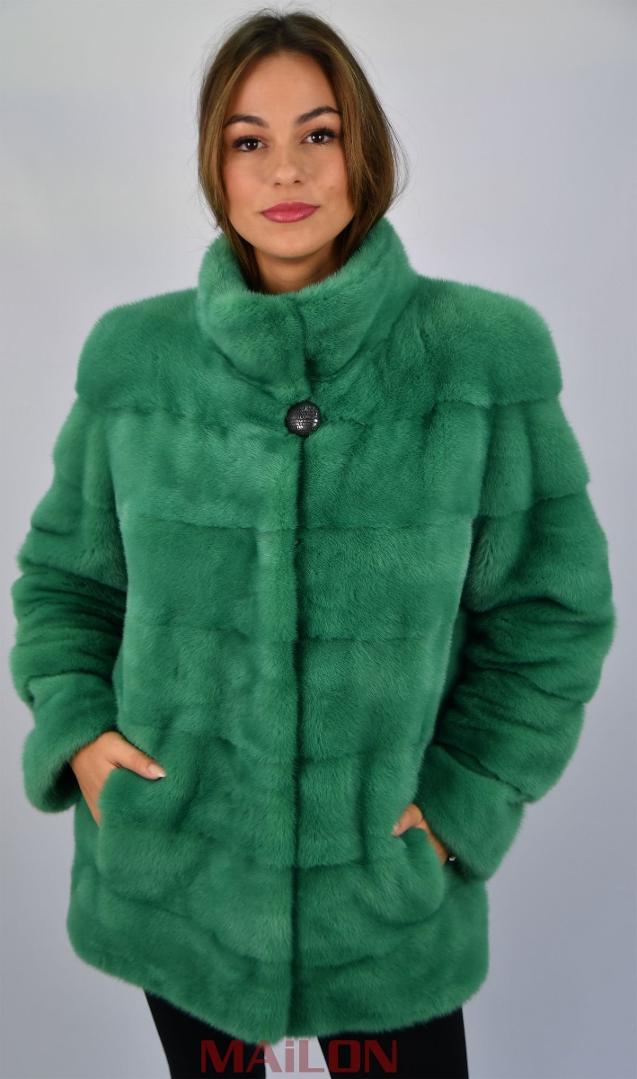Light Green Mink Jacket with pelts across