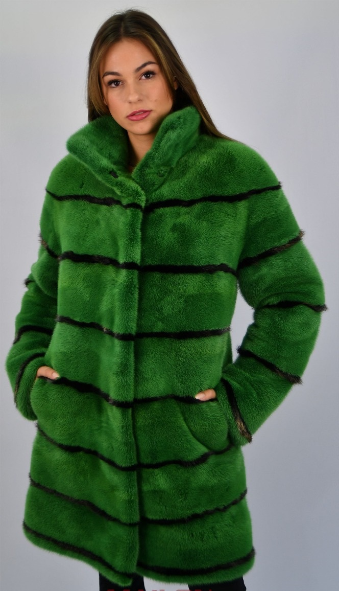 Green SAGA ROYAL Mink Jacket coat - Size Small