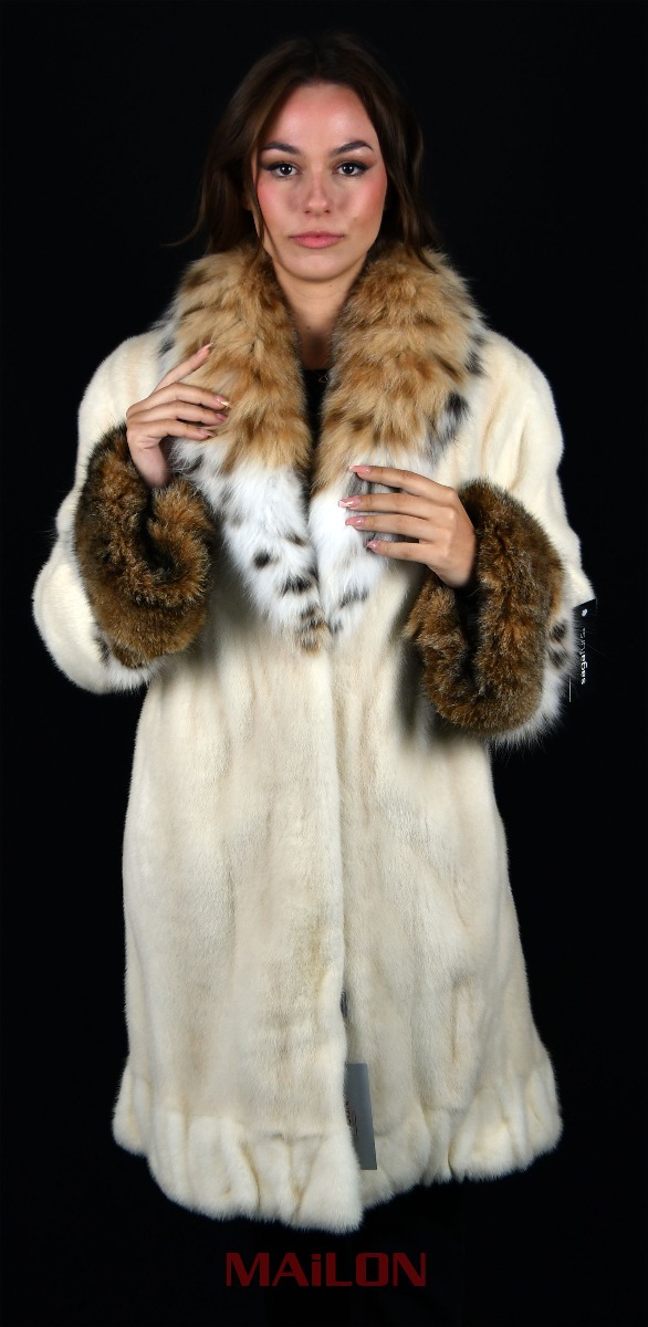 Letout Pearl Mink coat with Lynx collar & trim - Size L Large