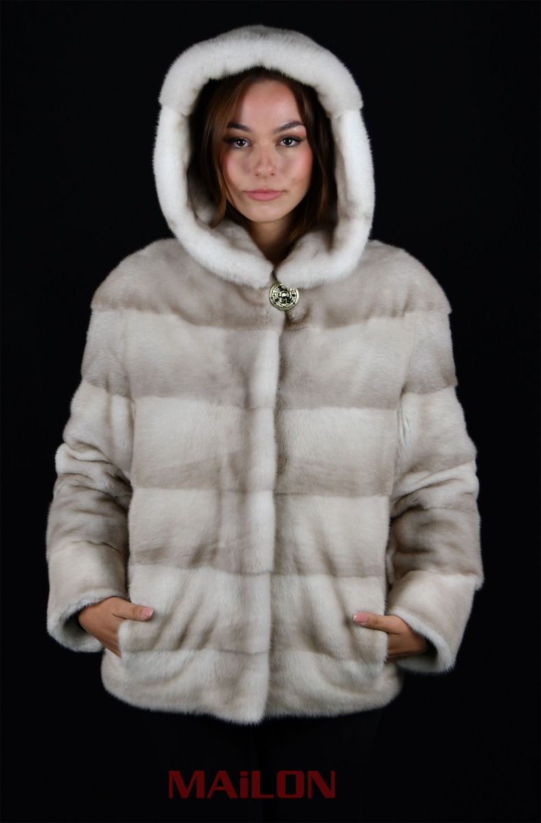 RARE! Hooded SAGA ROYAL Lavender Mink fur jacket - pelts across