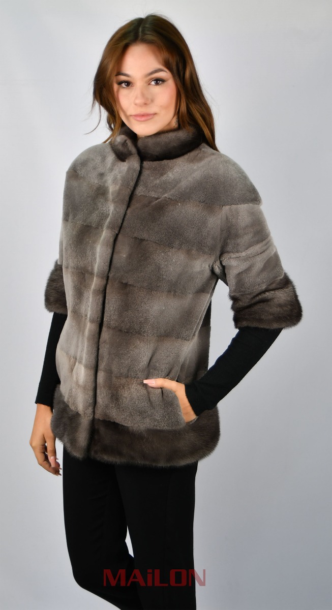 Grey (sheared Blue Iris) mink fur jacket -Size XS EU36 RU42 US4 UK8