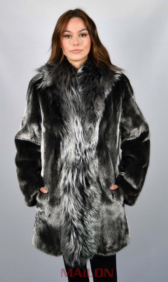 Fur coat jacket with Silver Metallic color mink & fox