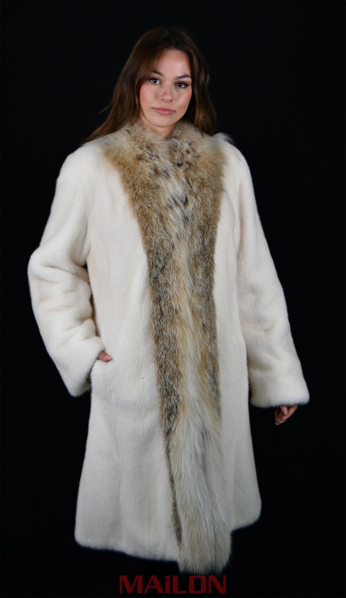 Pearl Mink coat with Lynx tuxedo - Size Large L