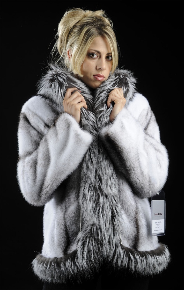 Black Cross mink fur jacket with fox trim