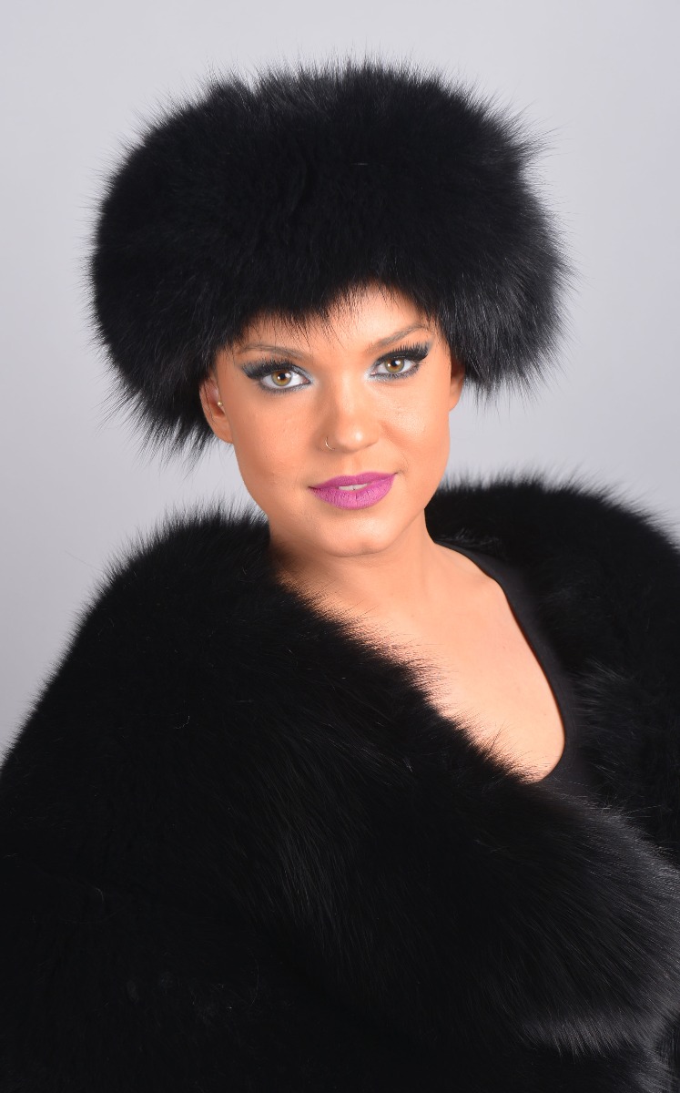 Black Fox Fur Headband - One Size