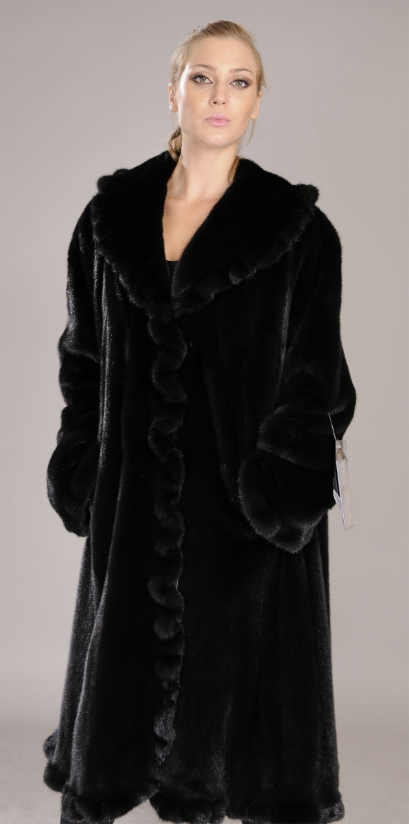 Unique furbelow design Blackglama mink coat