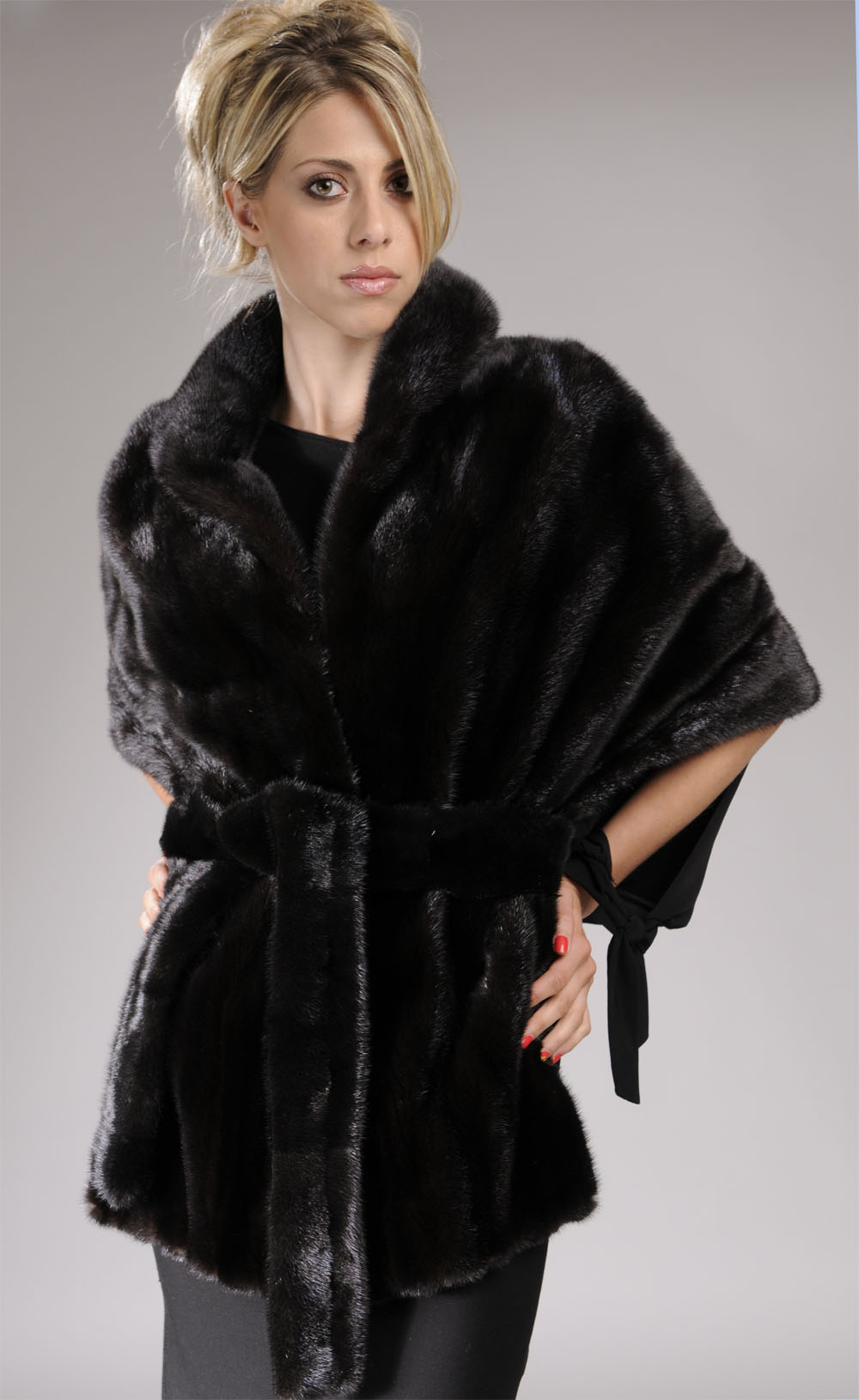 Black Mink Fur cape with fur belt
