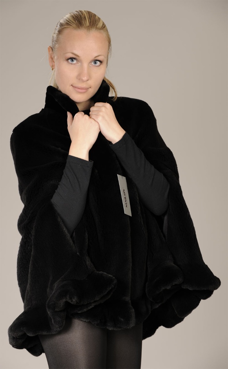 Plucked black mink cape / poncho