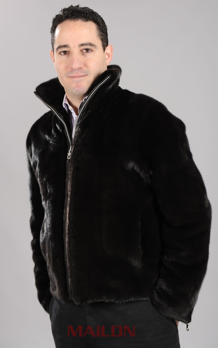 Mens Black Mink Fur Jacket with zipper