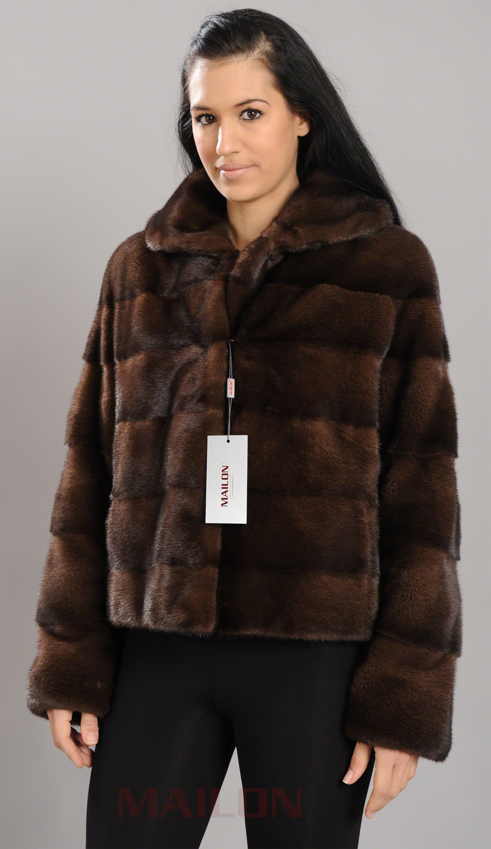 Dark brown Mahogany mink fur jacket with pelts across