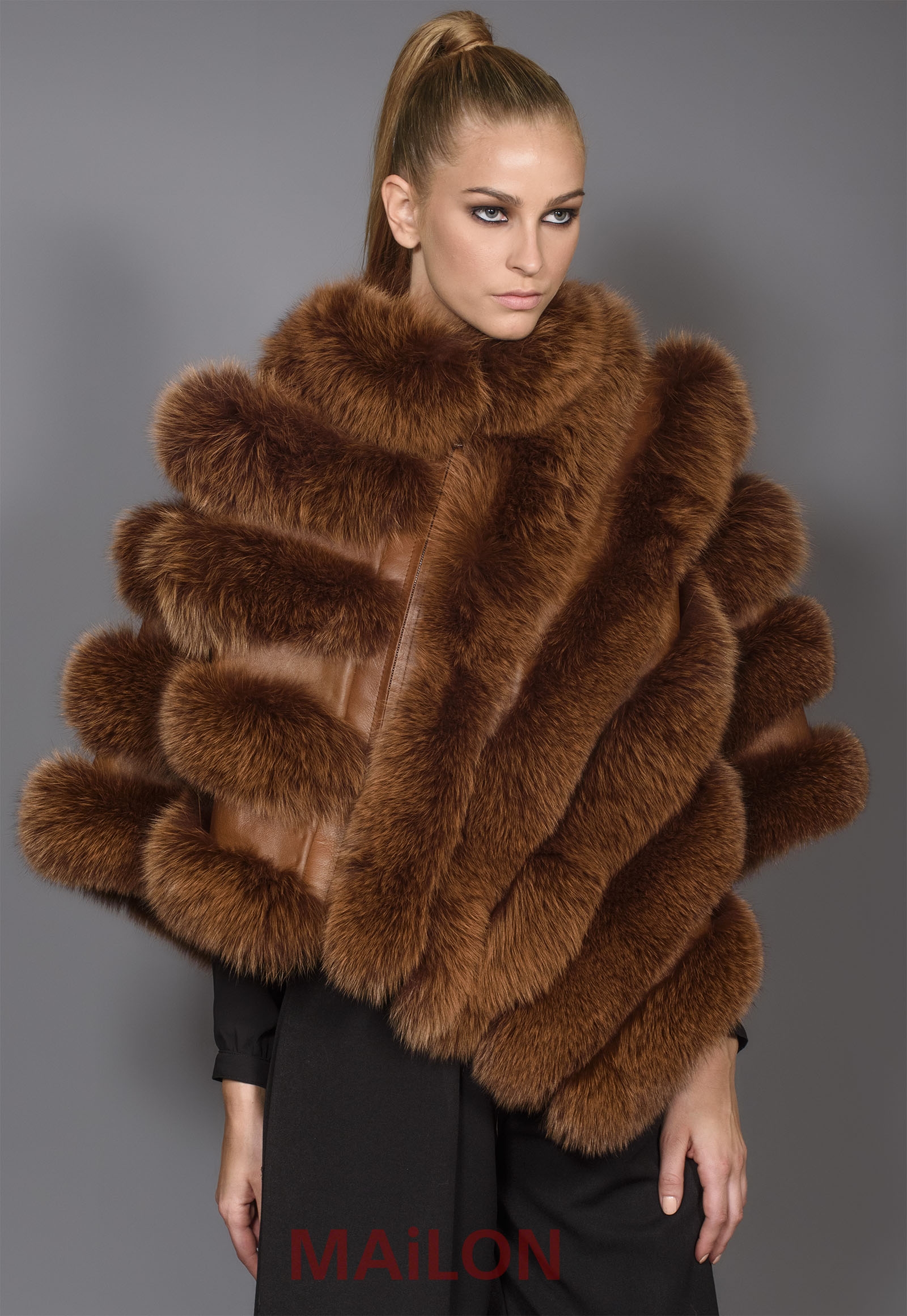 Brown SAGA Fox Fur Cape - One Size fits most