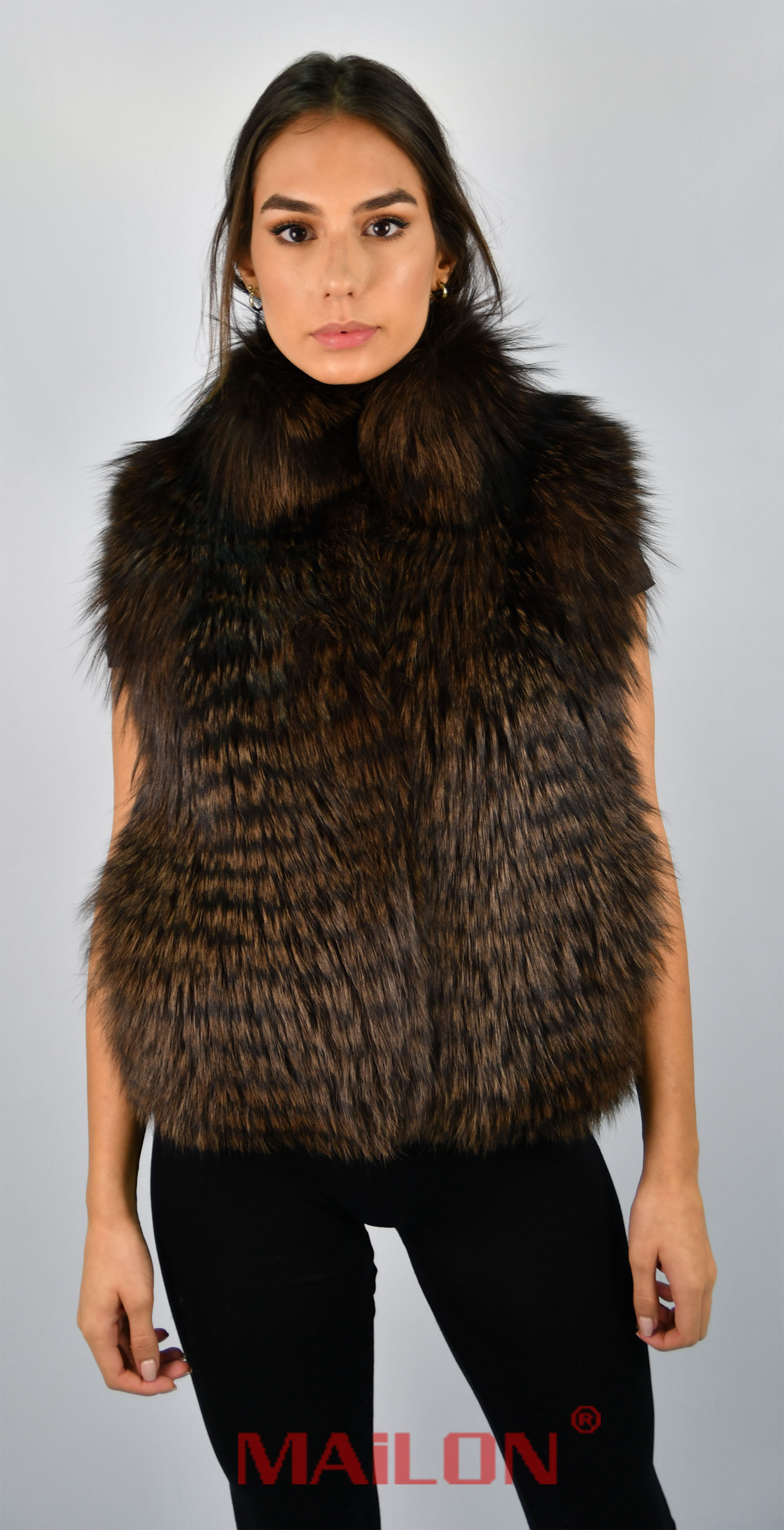 Brown Feathered Fox fur vest