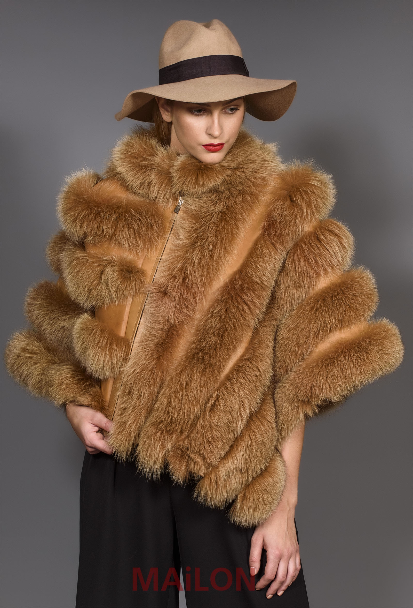 Light brown / Camel SAGA Fox Fur Cape - One Size fits most