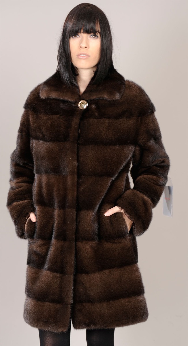Demi Buff brown Mink jacket with pelts across