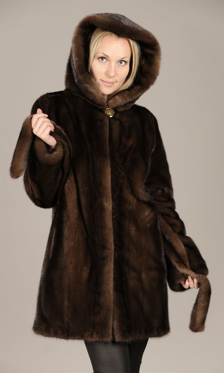 Hooded Demi Buff Mink Fur Jacket Coat