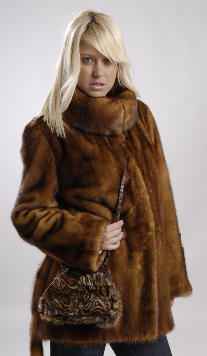 Golden Mink Fur jacket with turtleneck collar
