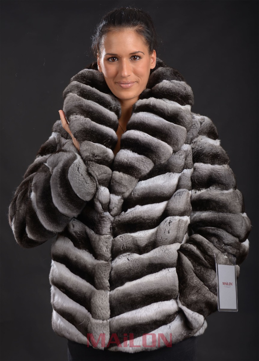 Diagonal cut - Genuine Chinchilla Fur Jacket