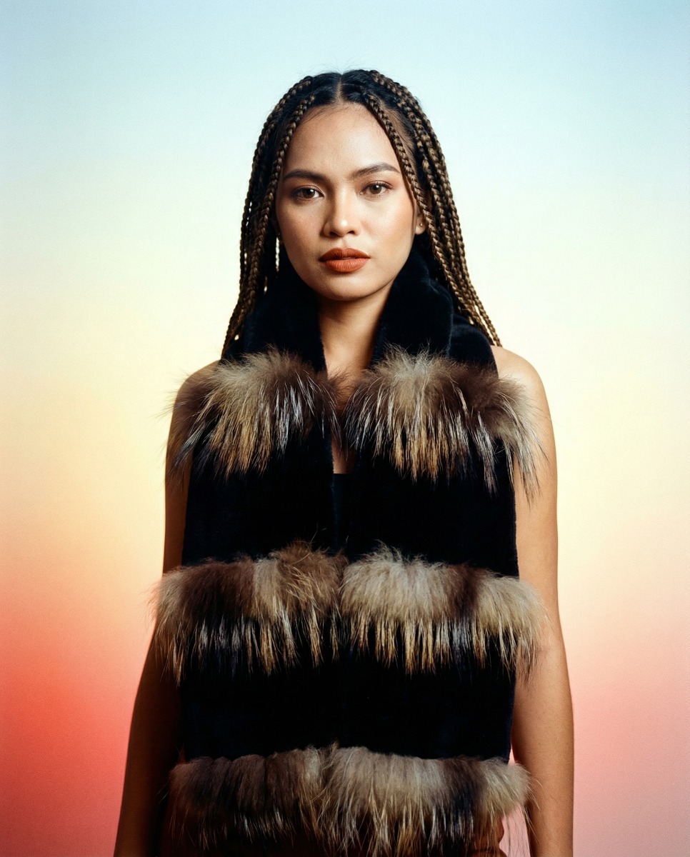 Sheared Black SAGA Mink Scarf with Fox details