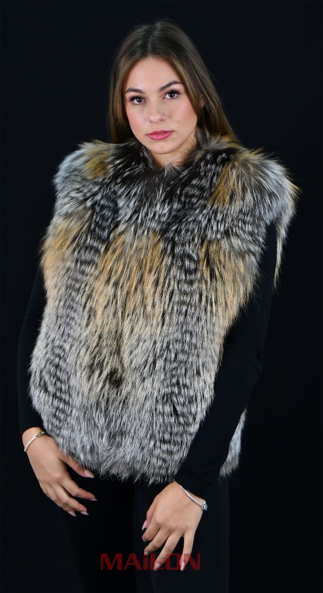 Golden Cross Feathered Fox fur vest