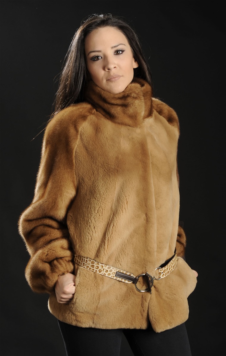 Sheared Whiskey Mink Fur jacket with unsheared sleeves &collar