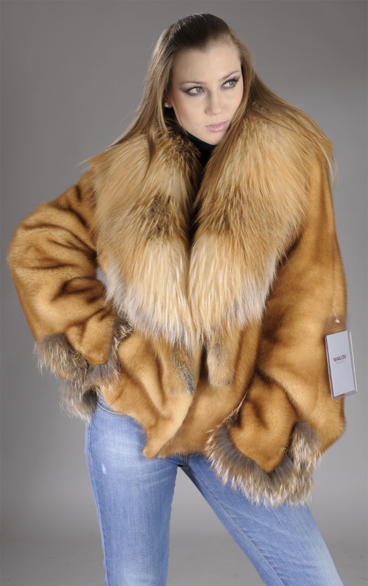Golden Mink Fur Jacket with Fox collar