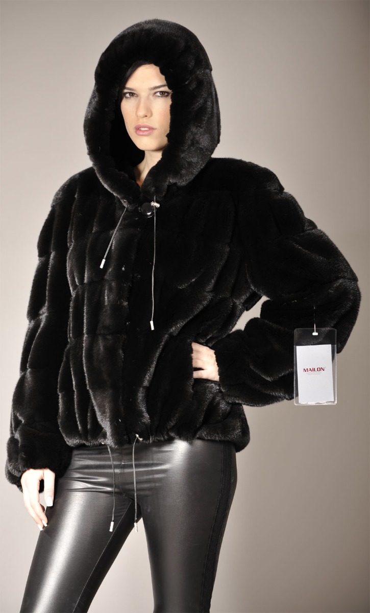 Hooded Blackglama mink fur jacket
